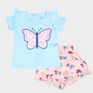 Toddler Girl Butterfly Tee & Shorts Set Blue – 100% Cotton,‎ Size 12-18 Months